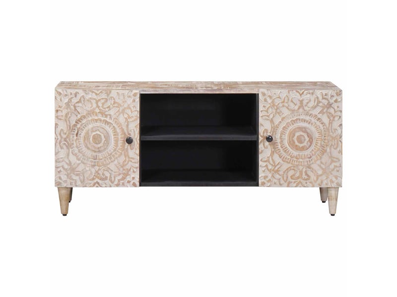  Meuble tv - banc tv - meuble de rangement blanc 105 x 33,5 x 46 cm bois de mangue massif  - Conforama C