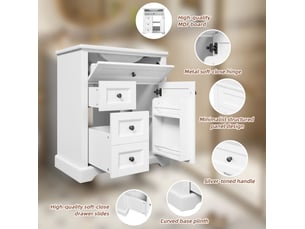Meuble vasque salle de bain 76x46x87 cm – blanc – rangement réglable et vasque céramique intégrée