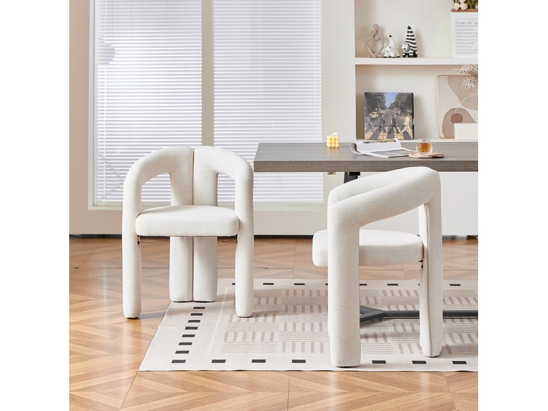  Lot de 2 chaises de salle à manger avec accoudoirs en chenille beige  - Conforama B