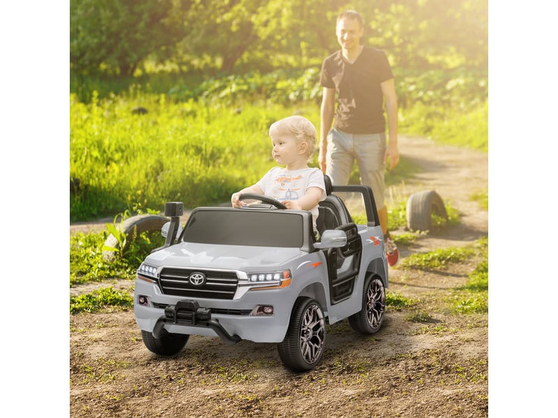  Toyota land cruiser voiture électrique pour enfants de 3 ans et plus, batterie 12 v, télécommande et lecteur mp3, grise  - Conforama D