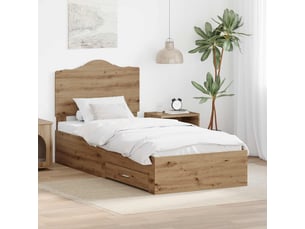 Lit adulte, lit simple, cadre de lit chêne artisanal 90x190cm bois d'ingénierie cf5700