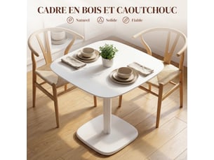 Table à manger pour 4 personne table de cuisine carrée style moderne avec plateau aspect bois, blanc, 70 x 70 cm