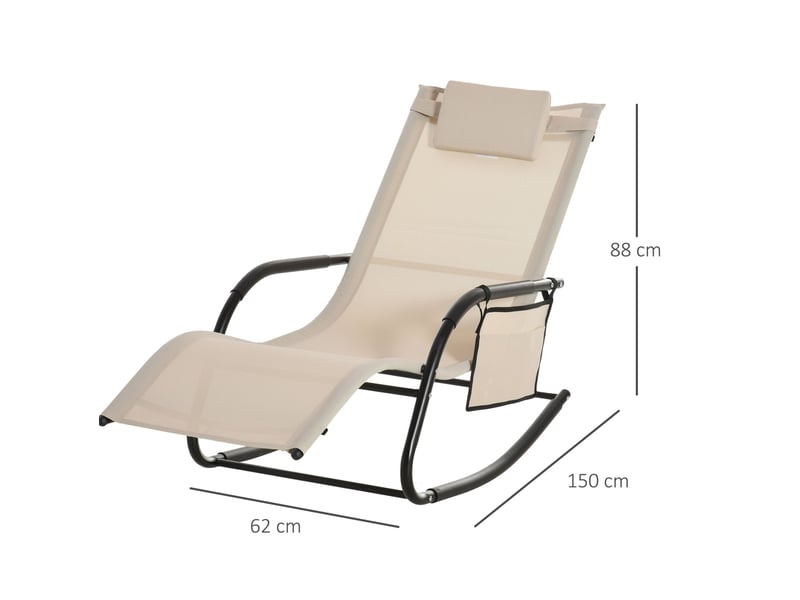 Fauteuil à bascule extérieur beige en métal avec poche latérale 150x62x88 cm - Conforama C