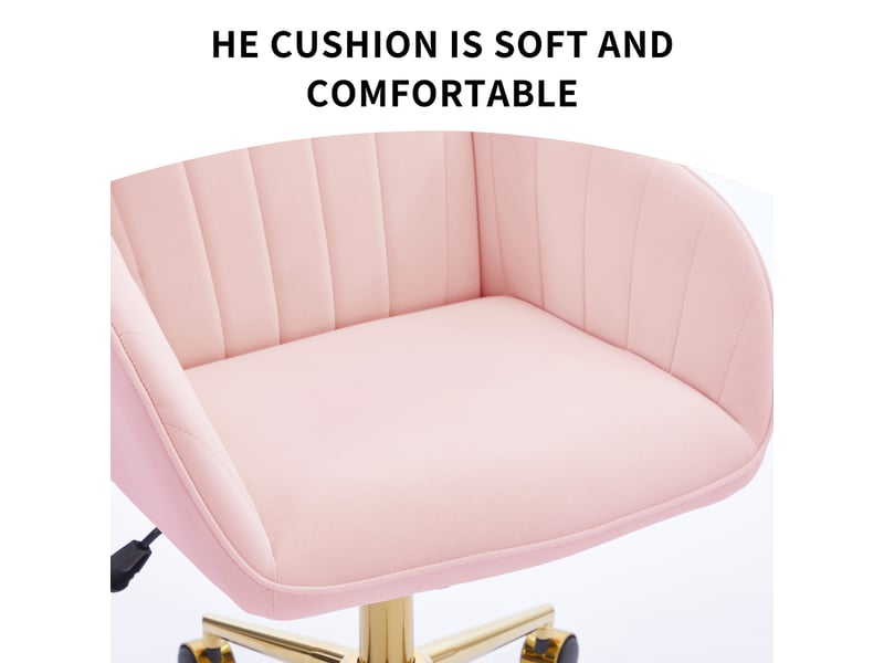  Chaise de bureau pivotante 360° à hauteur réglable - lpospi - dossier ergonomique, velours - rose  - Conforama E