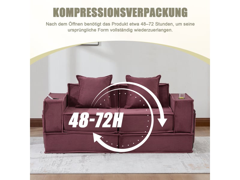 Canapé convertible, canapé-lit – avec rangement, 2 places, en tissu, avec pouf, porte-gobelets - Conforama W