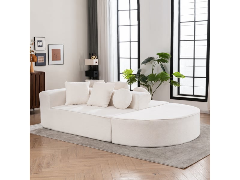 Canapé modulaire convertible 5 places en tissu blanc, mousse haute densité, sans montage pour votre salon - Conforama B
