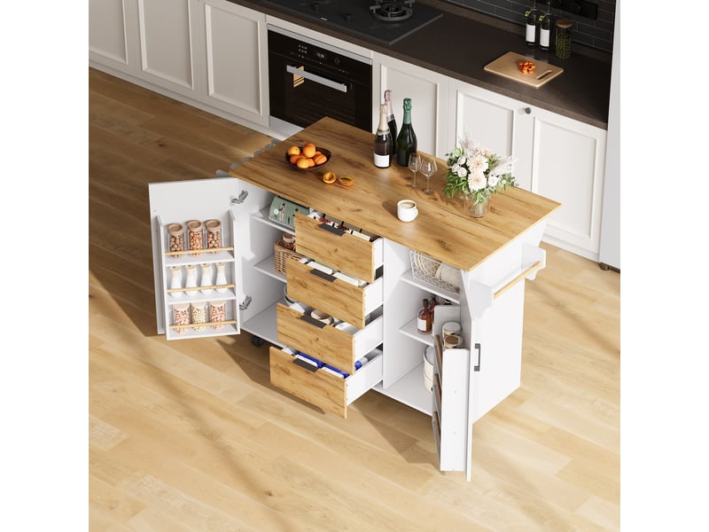  Îlot central cuisine avec plan de travail rabattable, desserte mobile à roulettes verrouillables 120x70x90 cm  - Conforama C