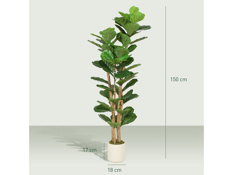  Figuier lyre artificiel, plante artificielle à 71 feuilles, tronc en bois massif, pot, 50 x 50 x 150 cm, vert  - Conforama E