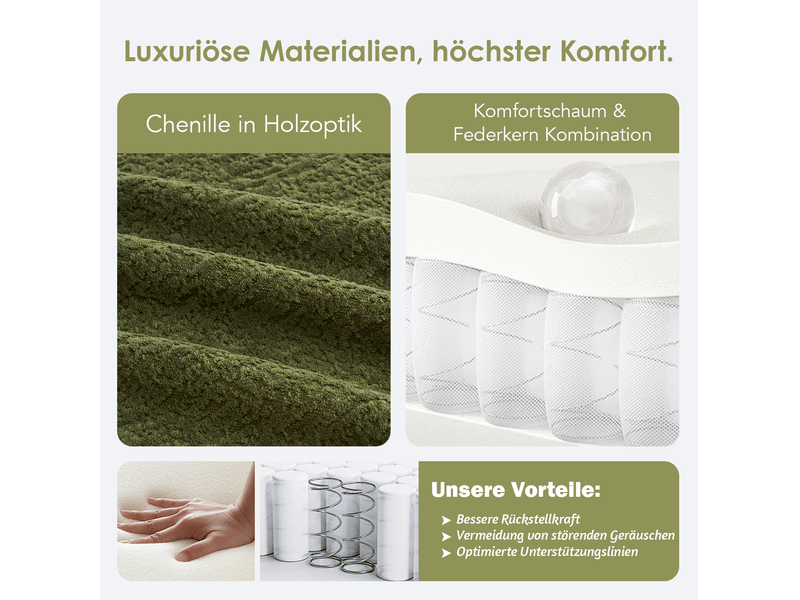  Canapé droit 2 places assise profonde et coussins inclus - forme courbée, chenille, vert  - Conforama E