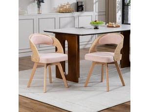 Chaises de salle à manger bois lot de 2 roses avec assise pivotante et dossier courbé en lin