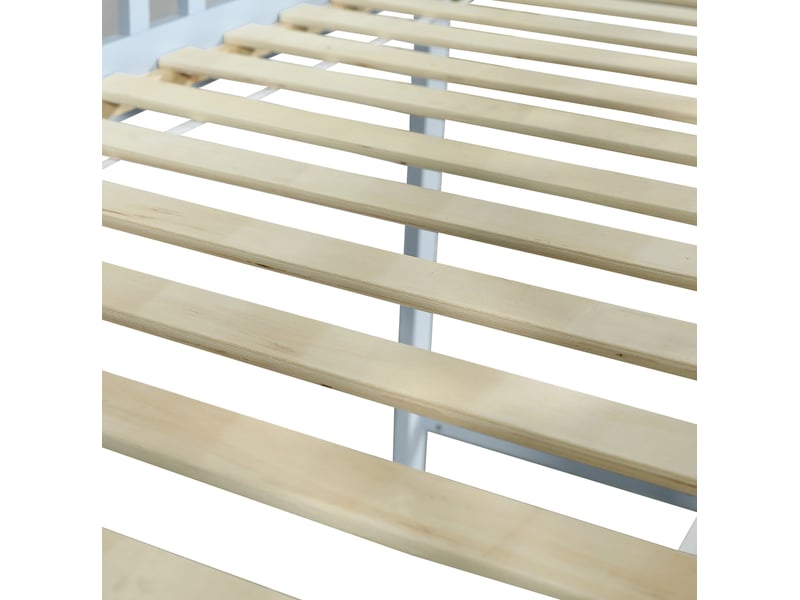  Lit mezzanine enfant 90x200 cm avec escalier réversible et fenêtre décorative, bois et mdf, bleu et blanc  - Conforama E