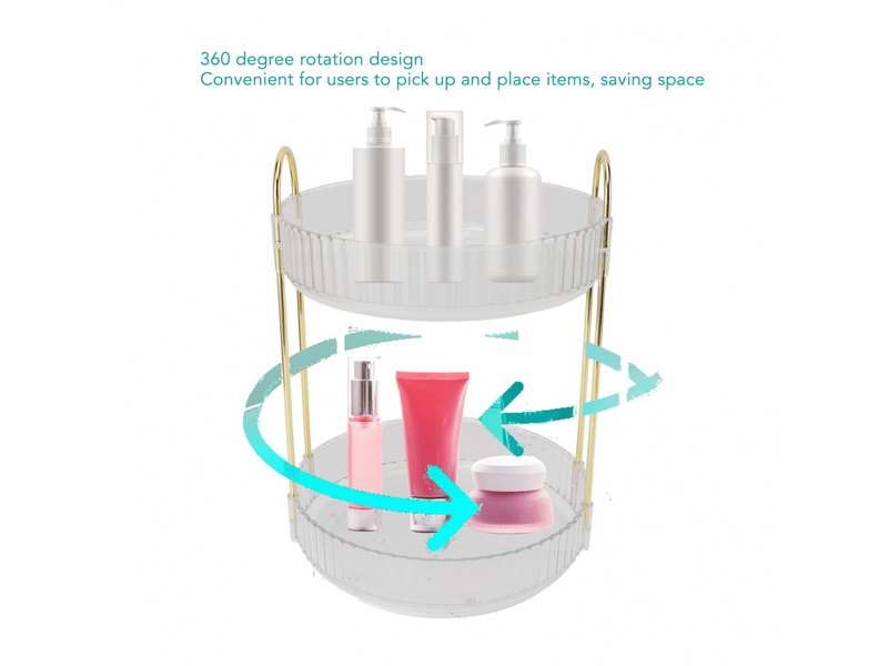 Organiseur de maquillage à 2 niveaux, rotation à 360 degrés, gain de place, organiseur de comptoir pour cosmétiques pour chambre, salle de bai - Conforama C