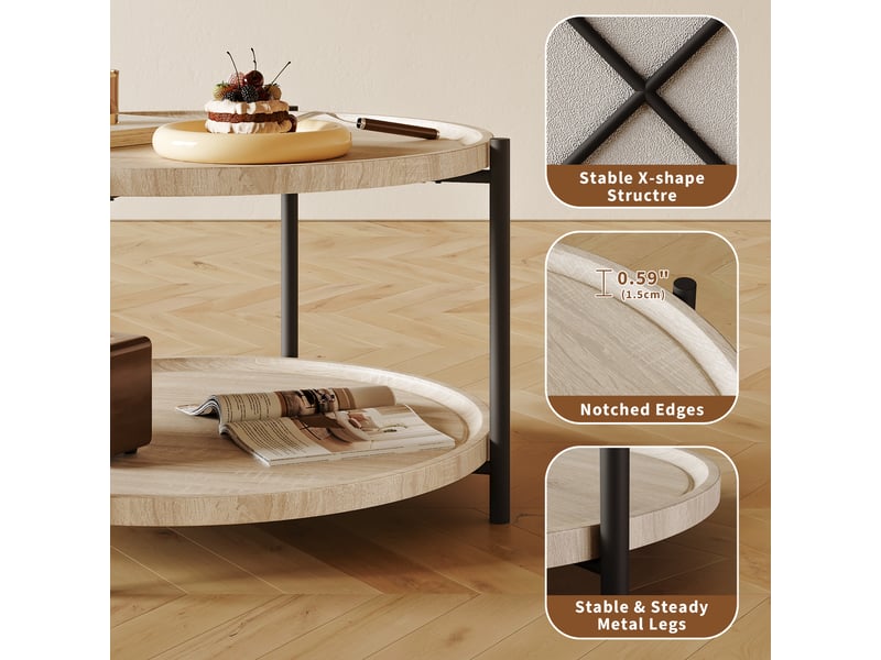 Table basse 2 niveaux bois – style ferme moderne – étagère rangement ouverte – robuste tendance boho – idéale salon, chambre, bureau PHK_33XCTS3J - Conforama E
