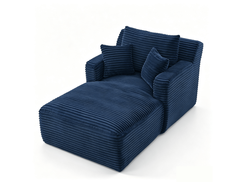  Méridienne bleu en velours côtelé canapé salon moderne confortable sans montage pour appartement  - Conforama A
