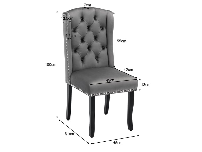  Lot de 4 chaises de salle à manger en velours gris avec pieds en chêne  - Conforama E