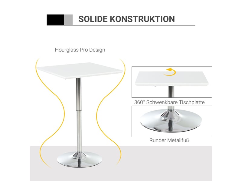  Table salle à manger 60x60, hauteur réglable table à manger, plateau laqué brillant, structure métal robuste, patins antidérapants  - Conforama D