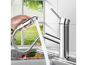 Mitigeur lavabo extractible – poignée unique, trou unique, chaudfroid, finition argent. Idéal pour salle de bain.