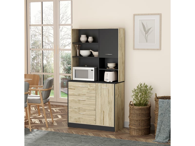  Buffet de cuisine, meuble de cuisine avec un grand espace de rangement, 2 portes, 3 tiroirs, 3 étagères + grand plan de travail, 90 cm l x 39 cm l x  - Conforama C