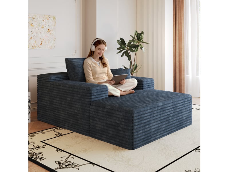  Méridienne 1 place en velours côtelé bleu, assise profonde, sans montage  - Conforama D