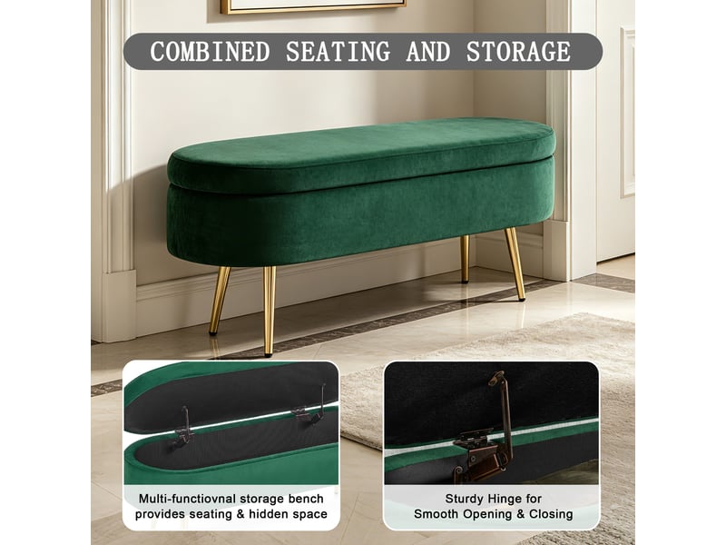  Banc coffre 20 l en velours vert et pieds en métal 110 x 40 x 42 cm W3358P451517 - Conforama D