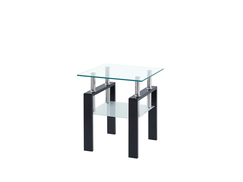 Lot de 2 tables d'appoint carrées avec 2 niveaux ouverts en verre trempé et pieds noirs pour salon 45 × 45 × 52 cm - Conforama E