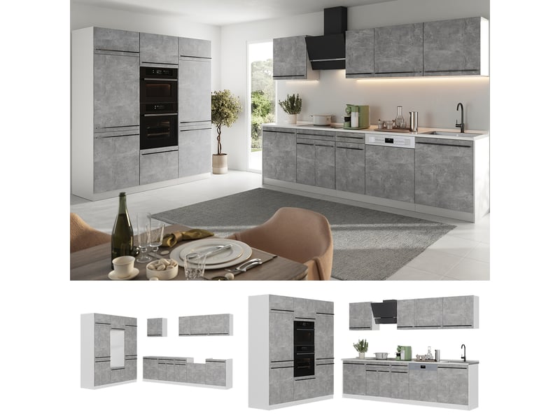  Vicco cuisine, bétonblanc, 180cm plan de travail anthracite  - Conforama D