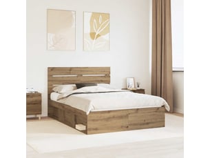 Lit adulte, lit double, cadre de lit chêne artisan 150x200cm bois de pin massif cf5612