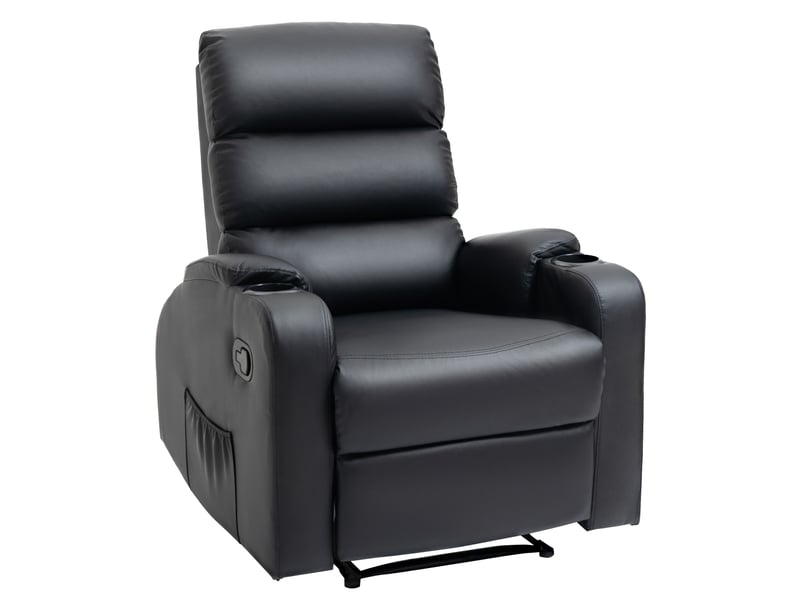 Fauteuil de relaxation inclinable avec repose-pied ajustable revêtement synthétique noir  - Conforama A