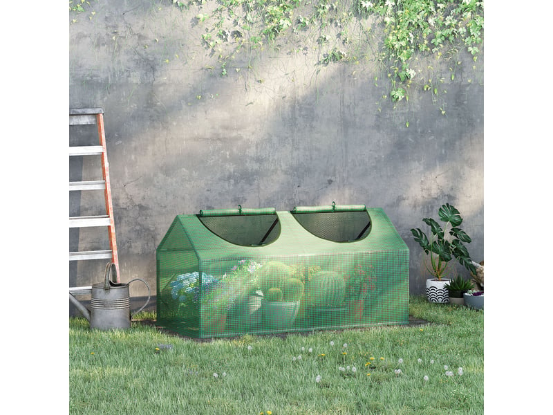 Serre de jardin mini serre 2 fenêtres enroulables couverture en pe haute densité 140 gm² 120 x 60 x 60 cm vert foncé - Conforama C