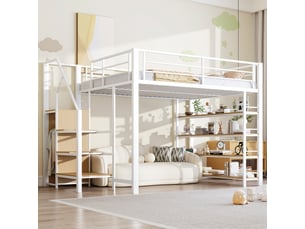 Lit mezzanine 140x200 cm <strong>MERAX</strong>  <strong>lit enfant blanc</strong> coloris blanc