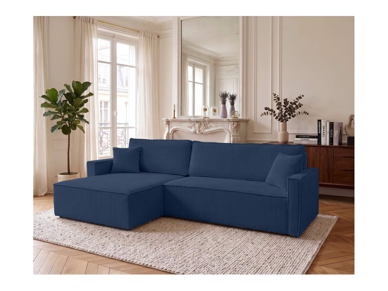  Farah - canapé d'angle max réversible et convertible 5 places accoudoirs slim en velours côtelé  - Conforama B