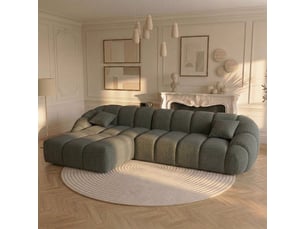 Canapé bulle angle gauche en tissu chenille et bois renforcé vert - serena - morphea