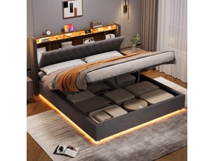 Lit coffre 180x200 cm <strong>ULEVR</strong>  <strong></strong> coloris gris