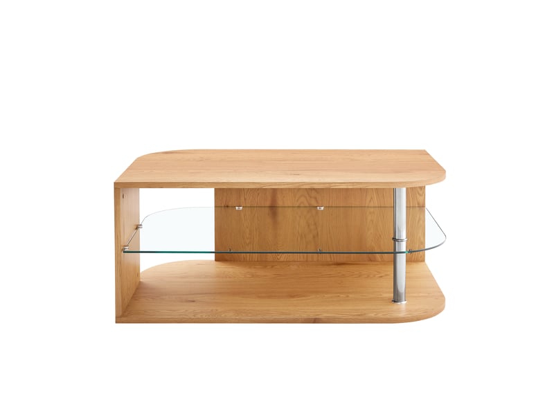 Table basse moderne avec rangement, effet bois naturel et étagère en verre, 100 × 60 × 42 cm - Conforama A