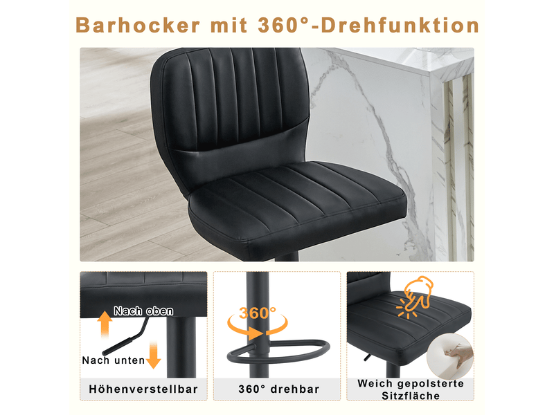  Lot de 2 tabourets de bar réglables,62-83 cm,avec dossier,similicuir,noir  - Conforama E