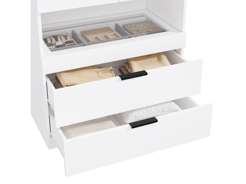  Armoire à portes battantes avec éclairage led 90x50x200 cm tiroir à bijoux en verre 3 tiroirs blanc  - Conforama W