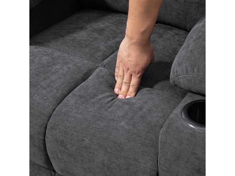 Fauteuil relax électrique releveur, massage chauffant, inclinaison à 135°, tissu gris foncé, pour salon et lecture - Conforama E