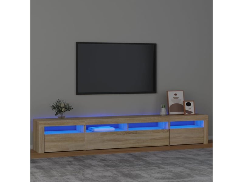 Meuble tv - banc tv - meuble de rangement avec lumières led chêne sonoma 240x35x40 cm - Conforama B