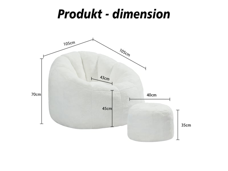  Fauteuil pouf avec repose-pieds 105x105x70 cm en polyester blanc cassé  - Conforama C