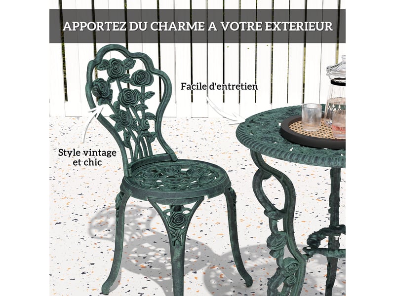  Salon de jardin 2 places – style néo-rétro – table ronde incluse  - Conforama E