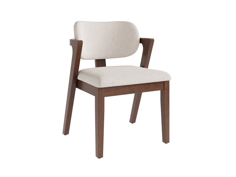 Lot de 4 chaises de salle à manger avec accoudoirs en lin beige avoine et bois noyer 56x57,5x79 cm - Conforama E