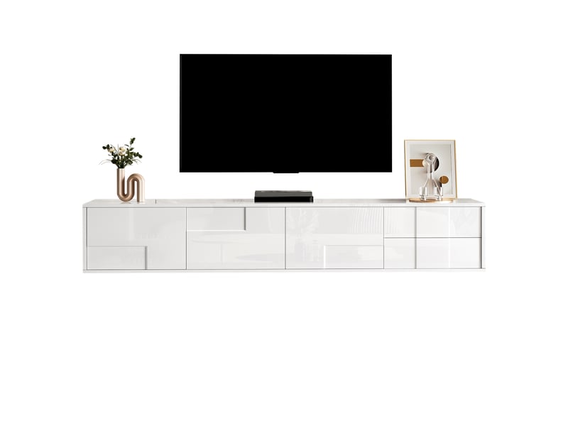  Meuble tv blanc 170 cm, finition brillante et rangement généreux  - Conforama A