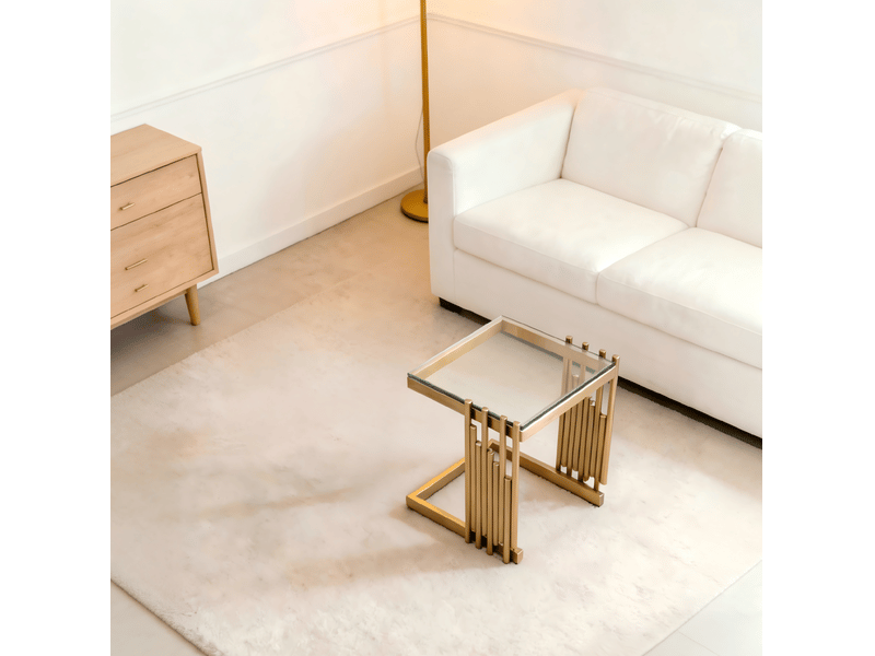  Table basse carrée en verre trempé avec cadre en acier inoxydable doré pour salon et chambre  - Conforama C
