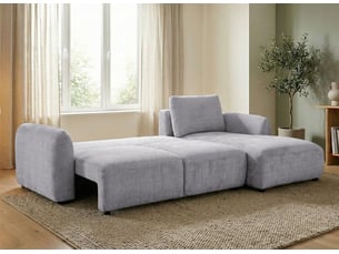 Canapé droit fixe <strong>DECO IN PARIS</strong> <strong>MARLA</strong> 5 places Velours gris avec coffre de rangement