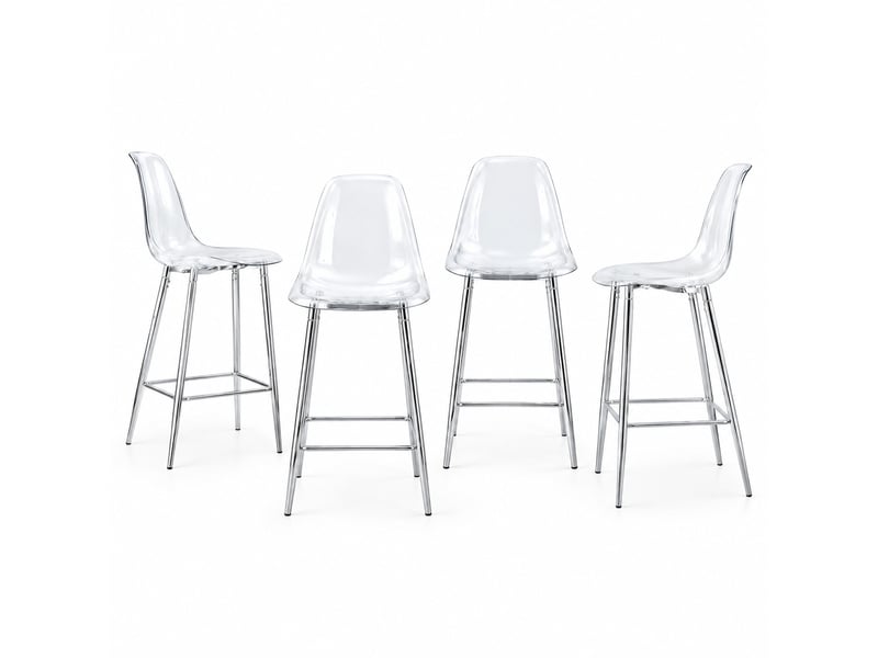  Tabourets de bar lot de 4 avec repose-pieds - lpospi - assise transparente, cuisinebar, plastique - argent  - Conforama A