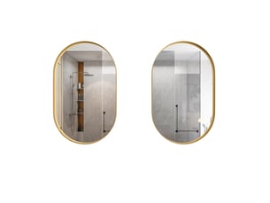 Meuble miroir ovale encastrable ou mural avec 2 étagères réglables et cadre en métal doré pour salle de bain