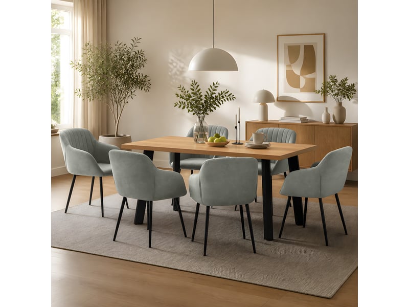  Lot de 6 chaises de salle à manger goeurvant 711 en velours et pieds en métal - gris clair JOD00711AAL-6 - Conforama R