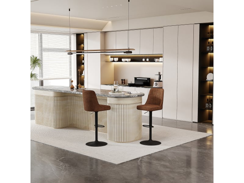  Tabouret de bar réglable – lot de 2 – rotation 360° – assise et dossier brun respirant – pieds noirs – îlot de cuisine  - Conforama B