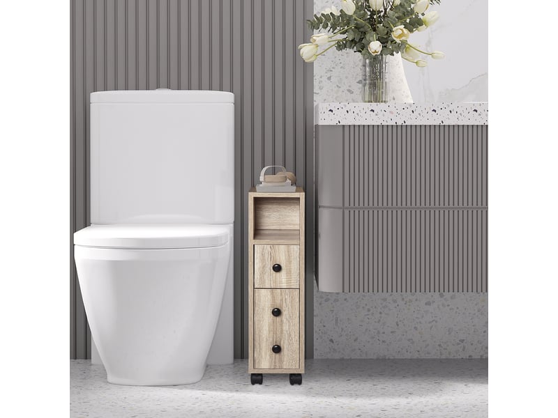  Porte-papier toilette - armoire à papier toilette - meuble de salle de bain - 3 étagères + tiroir à papier - panneaux aspect chêne clair  - Conforama D