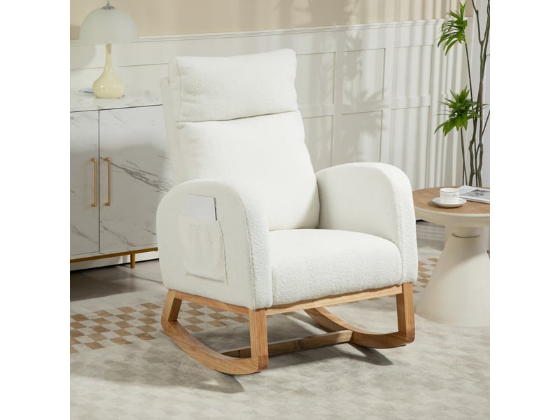 Fauteuil à bascule, inclinable, rembourrage épais, revêtement confortable, structure en bois, capacité de charge jusqu'à 120 kg, blanc crème - Conforama C